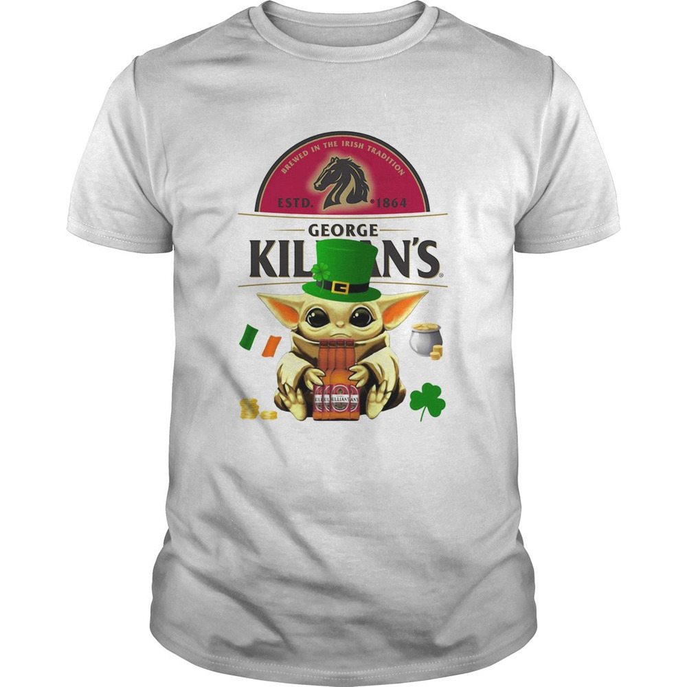 St Patricks Day Baby Yoda Hugging Irish Red Beer George Killians Shirt